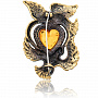 Брошь с янтарем "Голубки с сердцем", фотография 1. Интернет-магазин ЛАВКА ПОДАРКОВ