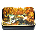 0080052/13*9*4 ШКАТУЛКА Художественная роспись на перламутре "Осенний пейзаж. Мостик"