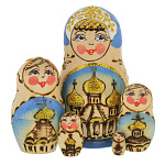 0010330/5м-10см Матрешка "Храм " с выжиганием 5 мест 10см