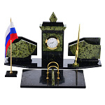 0060200/0028038-6985 Нат.камень Настольный НАБОР"Герб и флаг России"23*57*4смЗмеевик б/карандашниц