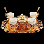 0015129 Златоуст НАБОР Кофейный  на 4 персоны, позолота, Агат, Фианиты