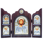 0052395/34*24см/5002559221 Икона Триптих5 "Спаситель"шелкогр/позолота/серебр