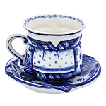 6440 Гжель Чайная пара "Скоморошьи забавы. Юбочка" 8*11см  Авт.Черновы Л.и В.