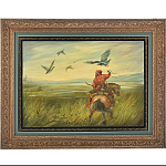 0044947/70*55см  Лаковая миниатюра Палех ПАННО "Соколиная охота" Комяков в П/У