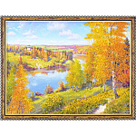 0052487/1913/30*40см  Нат.камень Картина"Осень Глубинка"  Багет  №4 ПИ11