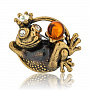 Брошь с янтарем "Лягушка с шариком", фотография 2. Интернет-магазин ЛАВКА ПОДАРКОВ