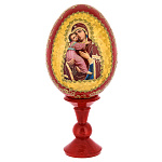 0063240/11см ЯЙЦО ПАСХАЛЬНОЕ С ЛИКОМ "БМ ВЛАДИМИРСКАЯ" на подставке 17см  (дерево)