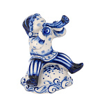 0016491 Гжель Скульптура "Скоморох с дудками" 9*6см Авт.Черновы Л.и В 