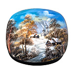 202552 Шкатулка с худ росписью "Зима в деревне" перламутр,9*8*3 см