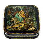 0056802-11*11см Лаковая миниатюра Палех ШКАТУЛКА "На сером волке" Белова