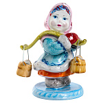 0026030/кр Гжель Скульптура "Девочка с коромыслом"краски Авт. Тарыгин М.В.