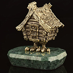 0019511 Бронза Сувенир-шкатулка "ИЗБУШКА на к.н." на камне  9*10смсм (93467)