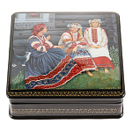 0019149 Лаковая миниатюра Шкатулка "Посиделки" 12*12 см 19,118