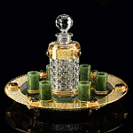 0060732 Златоуст Набор Водочный с графином и 6 стопками на подносе Нефрит, позолота