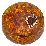 0080910-НП Янтарь ШКАТУЛКА КРУГЛАЯ "Кленовый листик" 15*15*9см