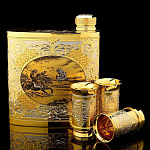 26347/2 стопки Златоуст НАБОР "Охотничий":Фляга+2 стопки, позолота,  в П/У 