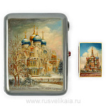 26283 Серебро Комплект ПОРТСИГАР+КОРОБОК Д/СПИЧЕК Лаковая миниатюра