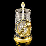 23955 Златоуст Подстаканник "Водолей" с ложкой, позолота, Никель, Хрусталь, в П/У