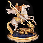 0027456/яшма Златоуст Скульптура "Георгий Победоносец" Яшма,позолота, в П/У