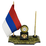 Настольный набор из змеевика с часами и флагом "Герб"
