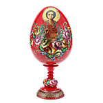 0063495/25см ЯЙЦО Пасхальное "ПАНТЕЛЕЙМОН" на подставке Красное Цветы  дерево/лак