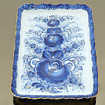 /№2-глуб-зол Гжель Лоток в золоте 28*18*4,5см Авт. Алехин С.С.