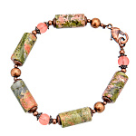 0065853 Нат.камни  БРАСЛЕТ ЯШМА, ХОЛЦЕДОН, медь  19,5см