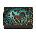 0050580-392   13*9см  Шкатулка лаковая миниатюра  "Глухарь"  392  зеленый фон