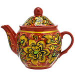 0021171  ХОХЛОМА чайник "Кудрина на красном фоне"  (форма 8) 0,5л