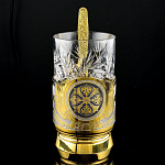 0016154 Златоуст Чайный набор:Подстаканник со стаканом и ложечкой, позолота, в ПУ (7) 