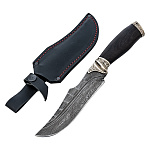 0076117 Оружие сувенирное Нож "ВОЛК" дамаск, серебрение, подставка