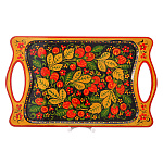 Поднос прямоугольный с ручками. Хохлома