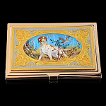 0037107 Златоуст ВИЗИТНИЦА карманная "ОХОТНИКИ НА ПРИВАЛЕ" (эмаль) в уп.