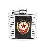 00119664 Сувенир ФЛЯГА С СИМВОЛИКОЙ "Отличник советской армии" мини (черная кожа) 8,5*7,5см