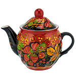 0090313 ХОХЛОМА чайник "КЛУБНИКА" двойной фон  (форма 8) 0,5л