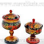 160091/16*11см Хохлома САХАРНИЦА НА НОЖКЕ (с крышкой)