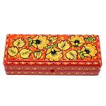 79501/16*7см Хохлома Шкатулка-футляр для очков "ЦВЕТЫ" на красном Р36