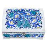 0070176/20*14см  Хохлома Шкатулка -сундучок"ЗИМНИЕ ЦВЕТЫ"бел20*14см Р-21