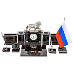 0061560 Натуральный камень Настольный набор "Идеал-М" со львом , обсидиан 