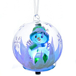 0029233-подсветка/10см  Сувенир  ШАР снег "СНЕГОВИК" ПОДСВЕТКА