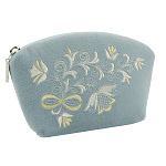 Косметичка бархатная с вышивкой "Букет". Голубая