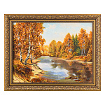 Картина янтарная "Озеро в лесу" 30х40 см