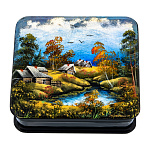 202557 Шкатулка с худ росписью "Зима в деревне",9*8*3 см