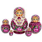 0072546 Сувенир МАТРЕШКА ЦВЕТЫ фуксия 5 мест 8 см