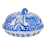 Блинница фарфоровая с росписью "Тыква". Гжель