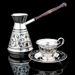 Кофейная пара в наборе с туркой (серебро 875*)
