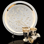 17005 Серебро 875* НАБОР ПИТЕЙНЫЙ с подносом на 3 персоны гравировка,  в П/У 313