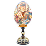 0056977/24см ЯЙЦО ПАСХАЛЬНОЕс ликом "Николай Чудотворец" на подставке (дерево, роспись)