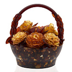 0057059-НП/ВАРИАНТ 2  Янтарь Сувенир КОРЗИНА (литая) с ЦВЕТАМИ d дна=12,5см ок. 22*22*21см