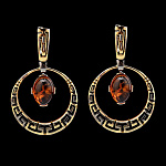 821973/9-10гг сред. вес  Серебро 925* СЕРЬГИ вст. янтарь р/п